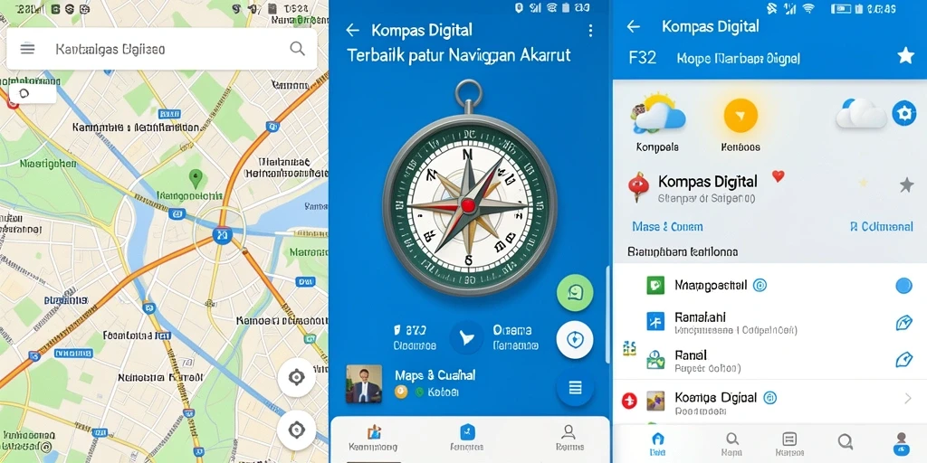 Antarmuka F32 menampilkan kompas digital yang akurat dan peta interaktif.