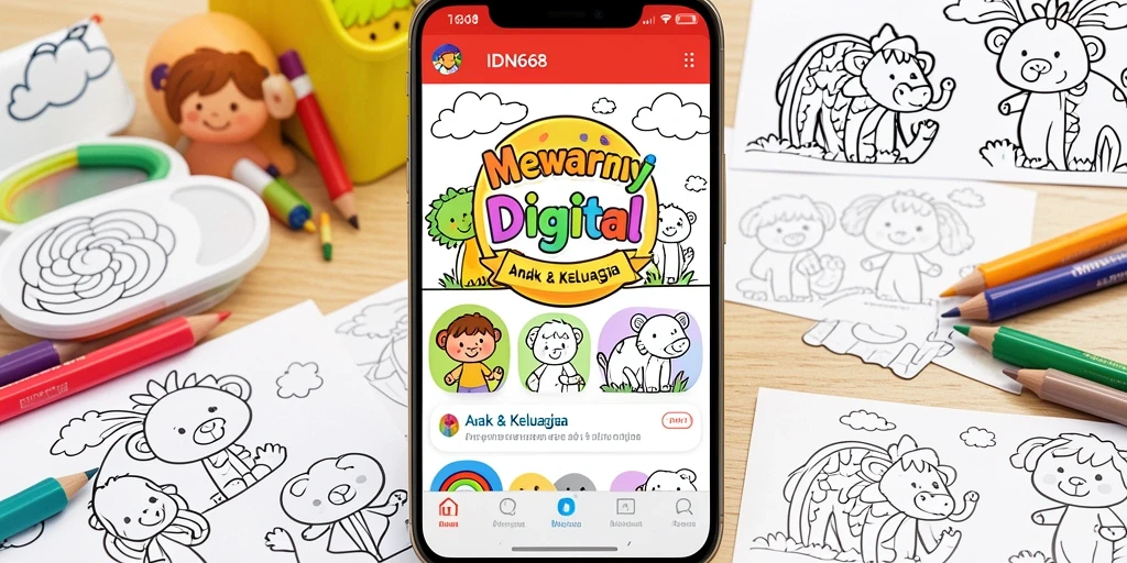 Tampilan antarmuka aplikasi Mewarnai Digital yang interaktif dan ceria.