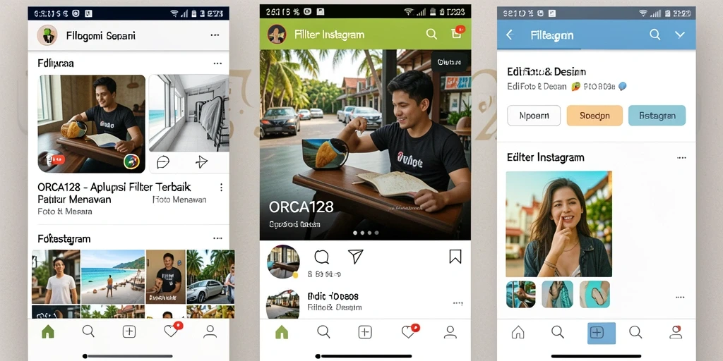 Tampilan antarmuka ORCA128 yang menawan dengan berbagai pilihan filter Instagram.