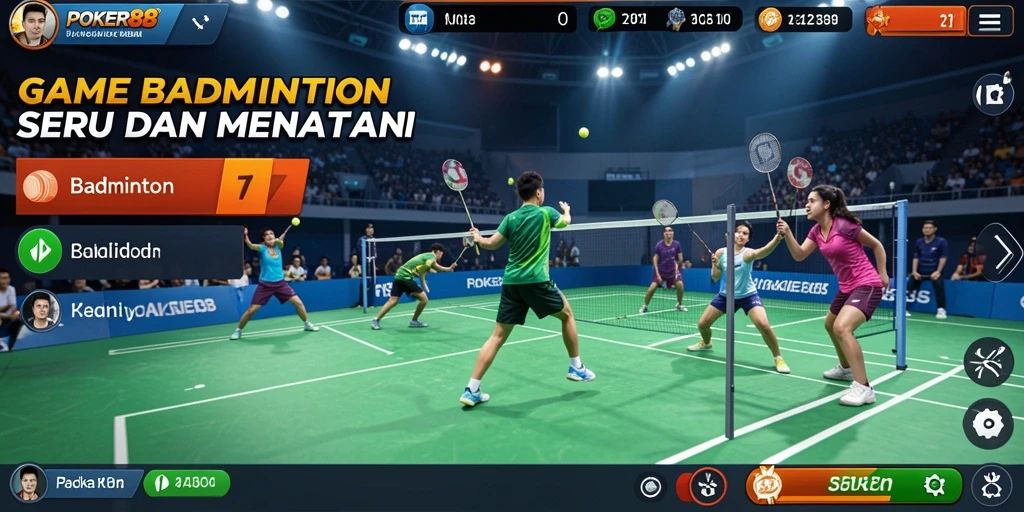 Screenshot antarmuka permainan Badminton POKER88 yang menarik.