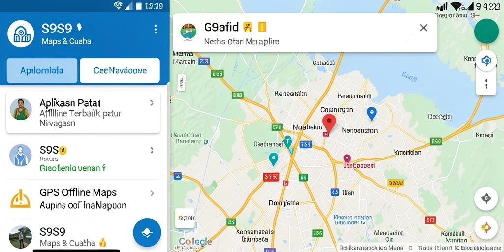 Antarmuka aplikasi S9S9 untuk navigasi peta offline yang intuitif.