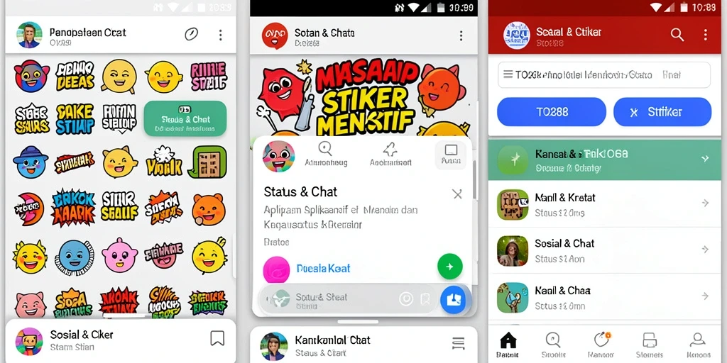 Screenshot TO288 menampilkan antarmuka aplikasi Stiker dan Status yang menarik.